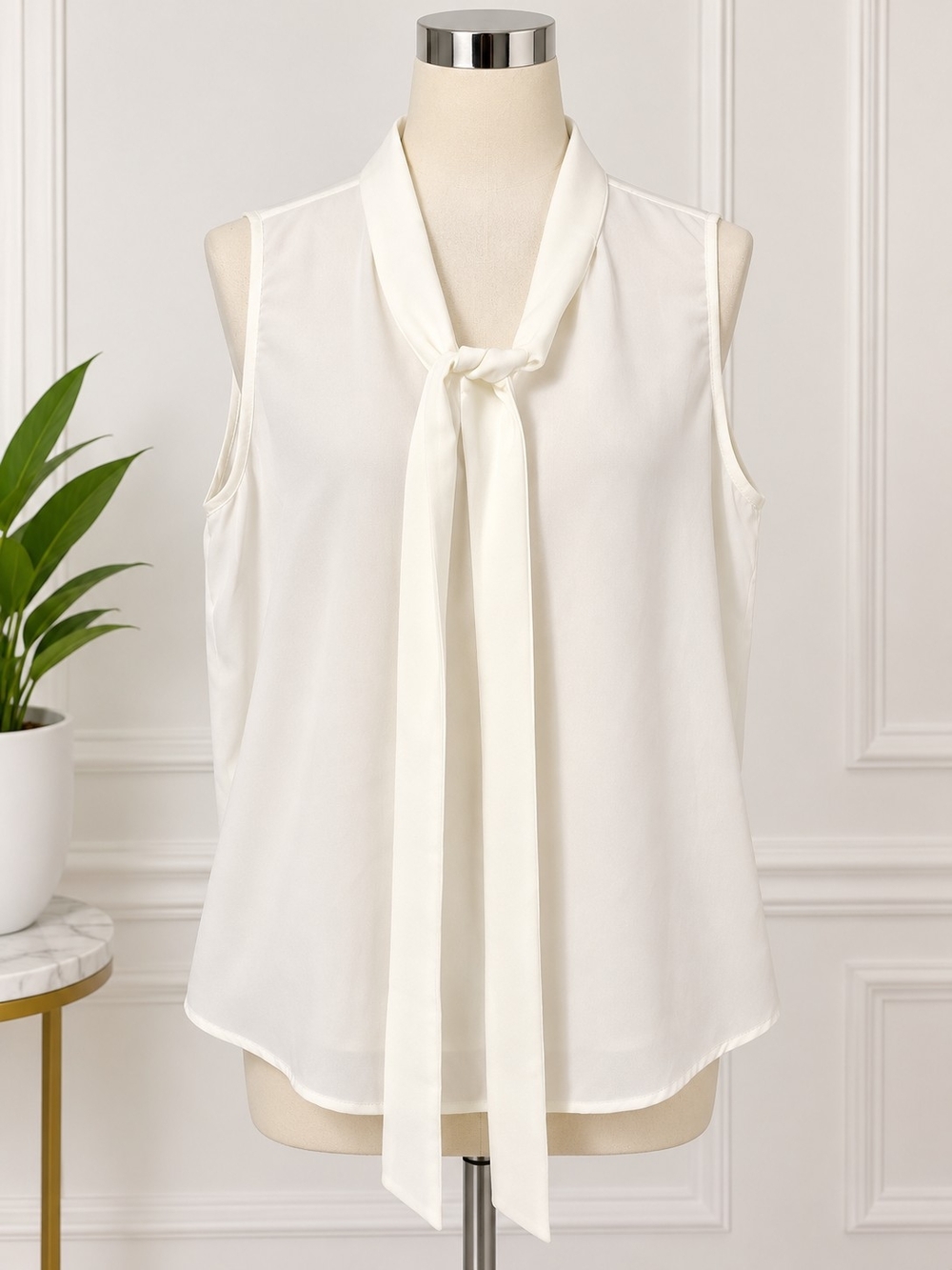 Tie-Neck Sleeveless Camisole in Ivory